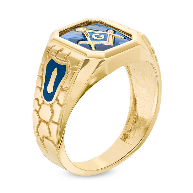 Men's Lab-Created Blue Sapphire Masonic Ring in 10K Gold