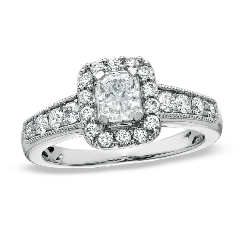 Main Image 1 of 1 CT. T.W. Radiant-Cut Diamond Square Framed Engagement Ring in 14K White Gold