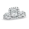 Thumbnail Image 0 of 1-3/4 CT. T.W. Certified Radiant-Cut Diamond Frame Engagement Ring in 14K White Gold (I/I1)