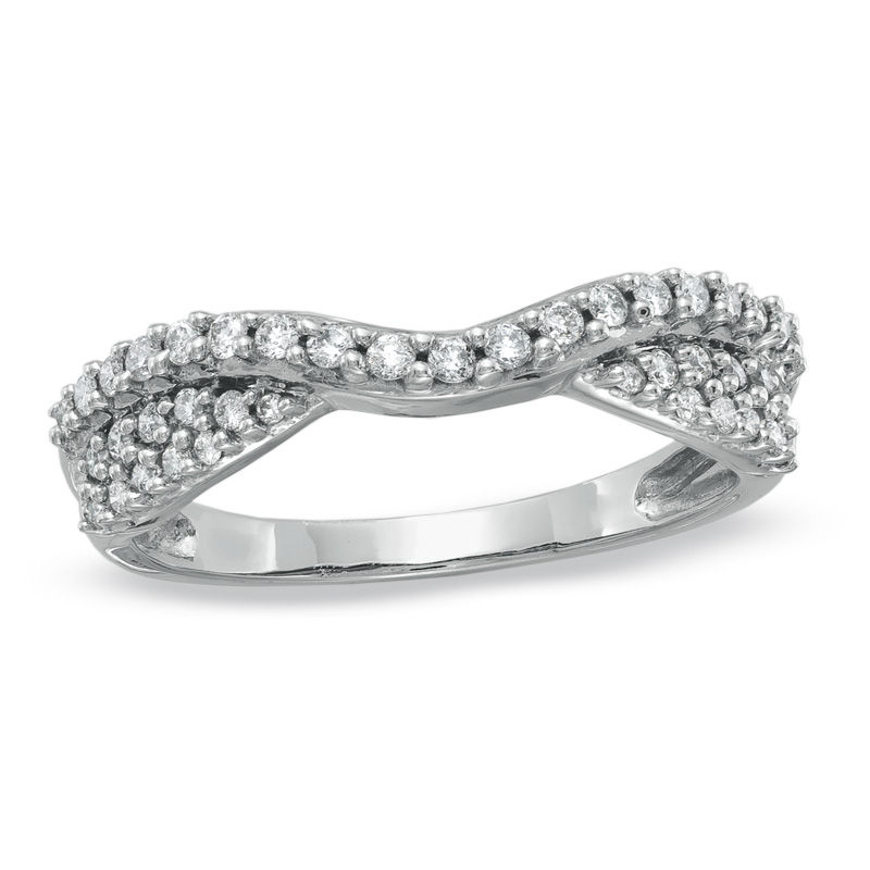 Main Image 1 of 1/3 CT. T.W. Diamond Pavé Double Twist Contour Band in 14K White Gold