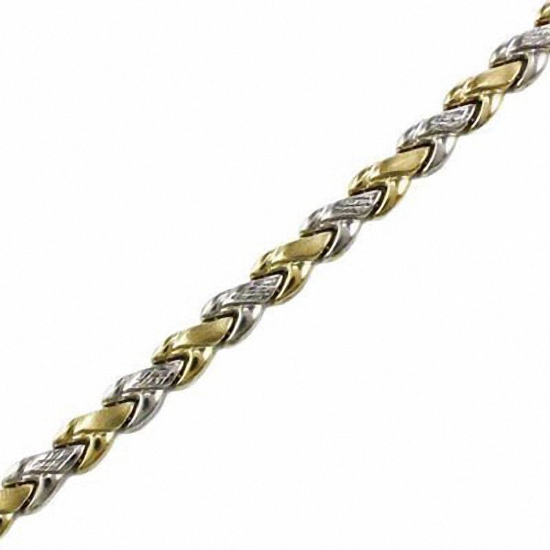 Main Image 1 of Diamond-Cut and Satin Stampato Bracelet in Sterling Silver and 14K Two-Tone Gold - 7.25"