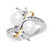 Thumbnail Image 1 of 7.0mm Freshwater Cultured Pearl and Lab-Created White Sapphire Swirl Ring in Sterling Silver and 14K Gold