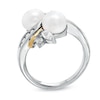 Thumbnail Image 2 of 7.0mm Freshwater Cultured Pearl and Lab-Created White Sapphire Swirl Ring in Sterling Silver and 14K Gold