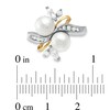 Thumbnail Image 3 of 7.0mm Freshwater Cultured Pearl and Lab-Created White Sapphire Swirl Ring in Sterling Silver and 14K Gold
