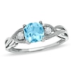 Thumbnail Image 1 of 6.0mm Cushion-Cut Lab-Created Aquamarine and White Topaz Twist Ring in 14K White Gold
