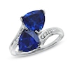Thumbnail Image 0 of 8.0mm Trillion-Cut Lab-Created Blue Sapphire Bypass Ring with Diamond Accents in Sterling Silver