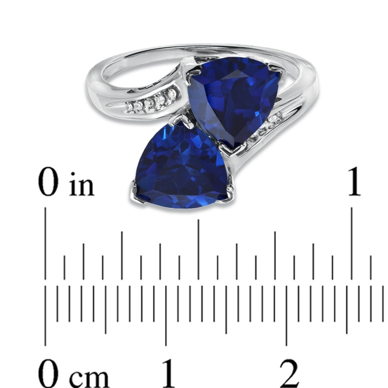 8.0mm Trillion-Cut Lab-Created Blue Sapphire Bypass Ring with Diamond Accents in Sterling Silver