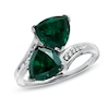 Thumbnail Image 1 of 8.0mm Trillion-Cut Lab-Created Emerald Bypass Ring with Diamond Accents in Sterling Silver