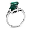 Thumbnail Image 2 of 8.0mm Trillion-Cut Lab-Created Emerald Bypass Ring with Diamond Accents in Sterling Silver