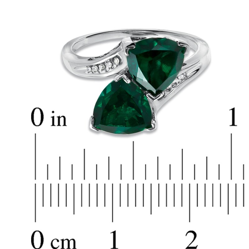 Main Image 3 of 8.0mm Trillion-Cut Lab-Created Emerald Bypass Ring with Diamond Accents in Sterling Silver