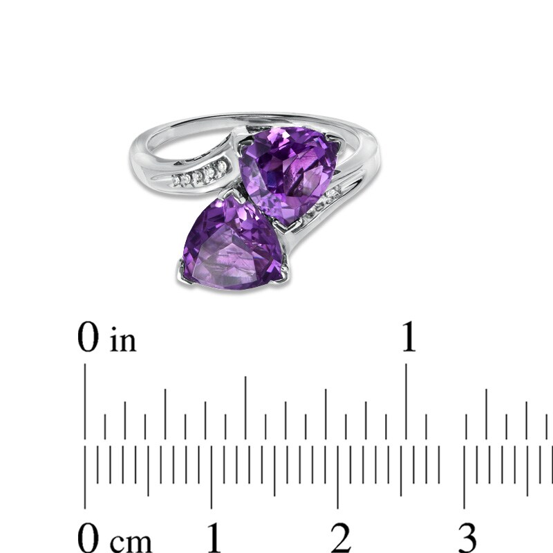 Main Image 3 of 8.0mm Trillion-Cut Amethyst Bypass Ring with Diamond Accents in Sterling Silver