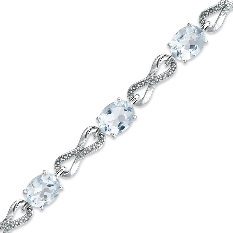 Main Image 1 of Oval Aquamarine and Diamond Accent Knot Bracelet in Sterling Silver – 7.25"