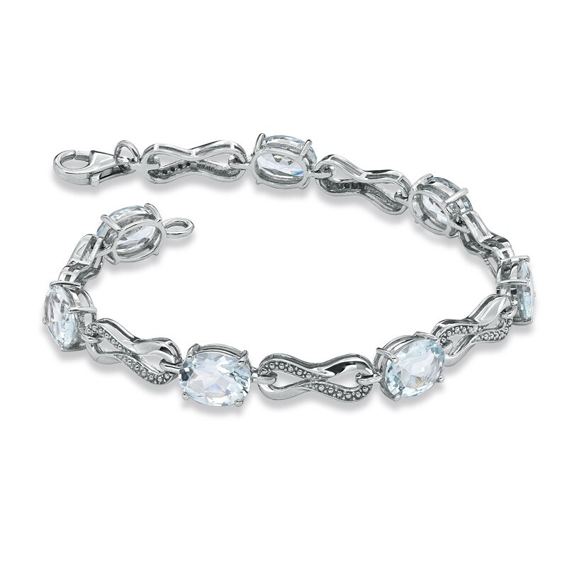 Main Image 2 of Oval Aquamarine and Diamond Accent Knot Bracelet in Sterling Silver – 7.25"