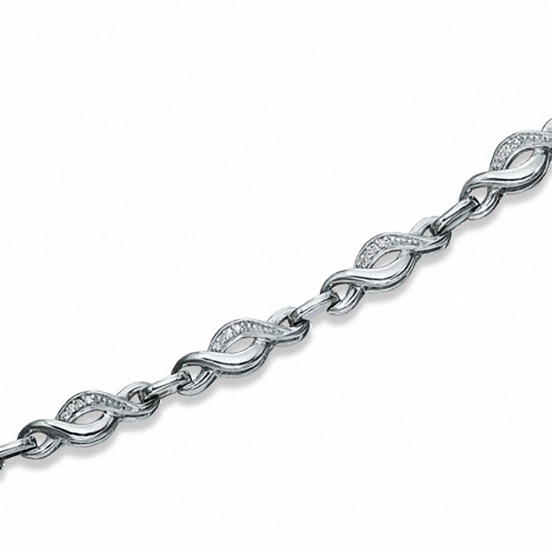 Main Image 1 of 1/10 CT. T.W. Diamond Crossover Bracelet in Sterling Silver - 7.25"