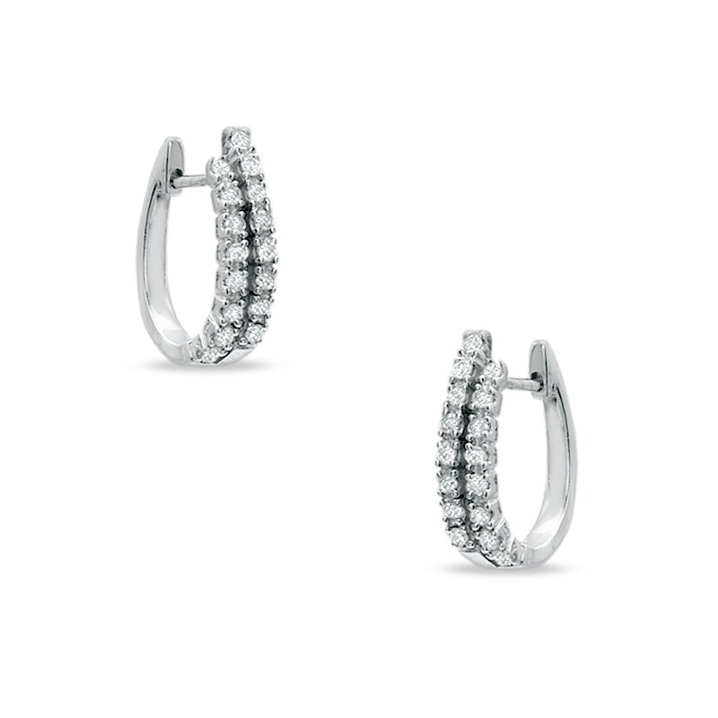 Main Image 1 of 1/5 CT. T.W. Diamond Double Row Prong Hoop Earrings in 14K White Gold
