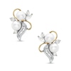 Thumbnail Image 1 of Freshwater Cultured Pearl and Lab-Created White Sapphire Swirl Earrings in Sterling Silver and 14K Gold
