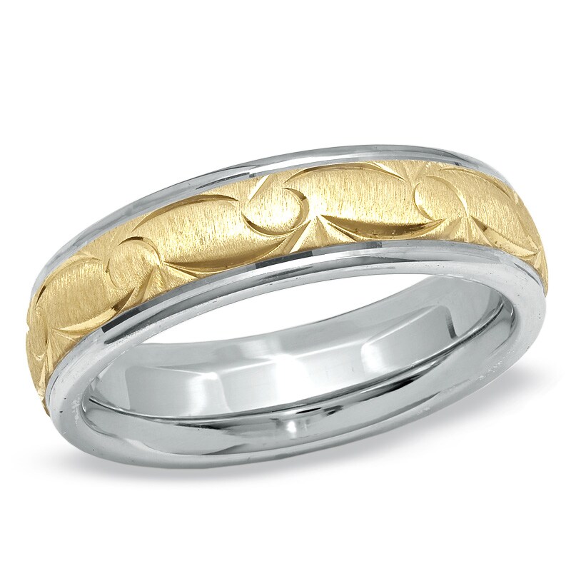 Men's 6.0mm Wedding Band in 14K Gold and Sterling Silver