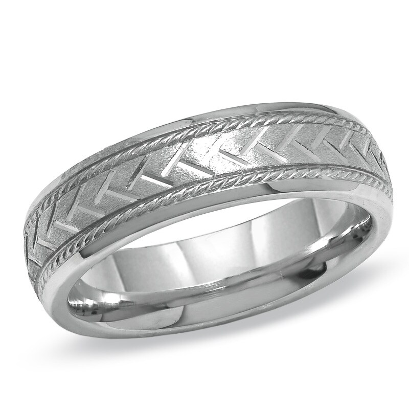 Main Image 1 of Men's 6.0mm Braided Wedding Band in 14K White Gold and Sterling Silver