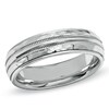 Thumbnail Image 1 of 6.0mm Hammered Edge Wedding Band in 14K White Gold and Sterling Silver