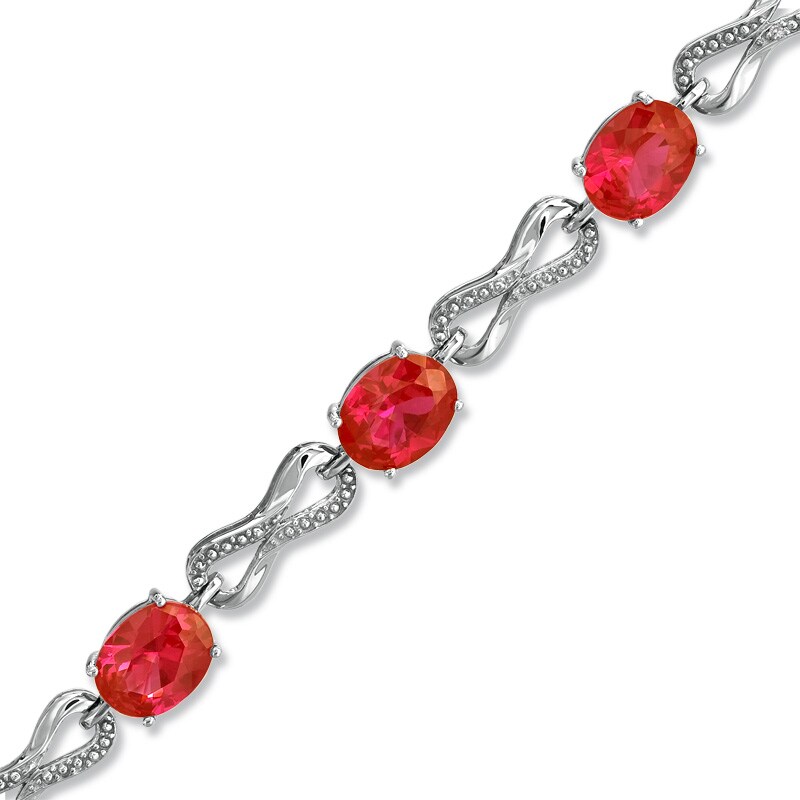 Main Image 1 of Oval Lab-Created Ruby and Diamond Accent Knot Bracelet in Sterling Silver – 7.25"