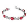 Thumbnail Image 2 of Oval Lab-Created Ruby and Diamond Accent Knot Bracelet in Sterling Silver – 7.25"