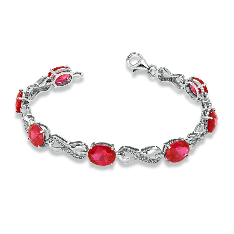 Main Image 2 of Oval Lab-Created Ruby and Diamond Accent Knot Bracelet in Sterling Silver – 7.25"