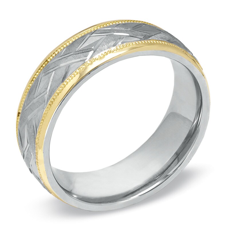 Main Image 2 of Men's 8.0mm Basket Weave Wedding Band in 14K Gold and Sterling Silver