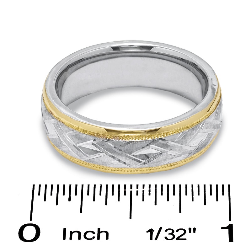 Main Image 3 of Men's 8.0mm Basket Weave Wedding Band in 14K Gold and Sterling Silver