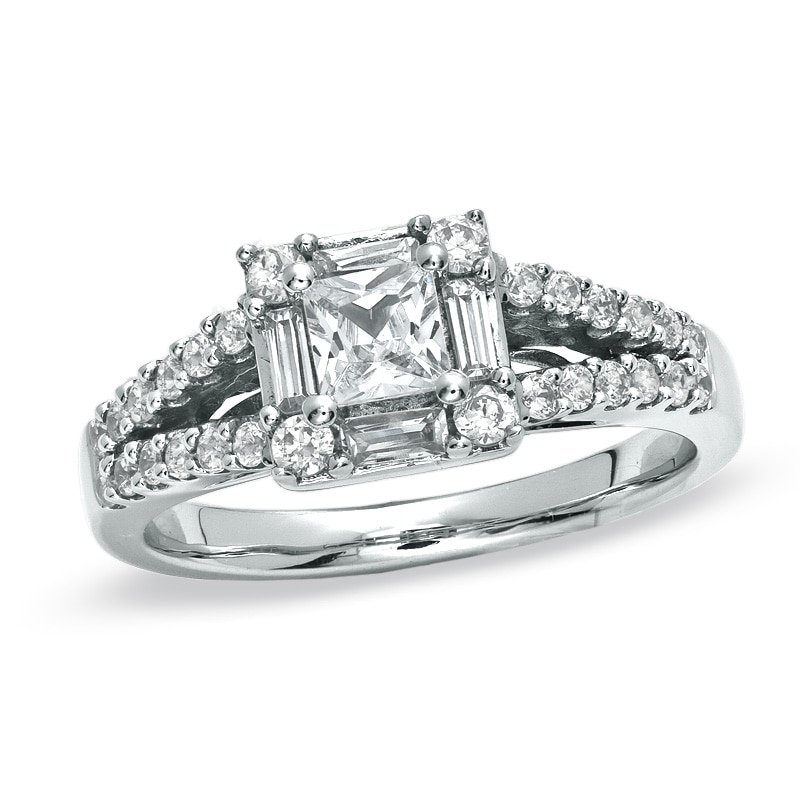 Main Image 1 of 1 CT. T.W. Princess-Cut Diamond Split Shank Engagement Ring in 14K White Gold