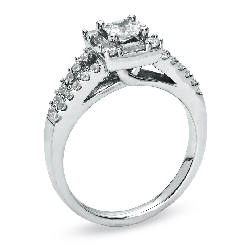 Main Image 2 of 1 CT. T.W. Princess-Cut Diamond Split Shank Engagement Ring in 14K White Gold