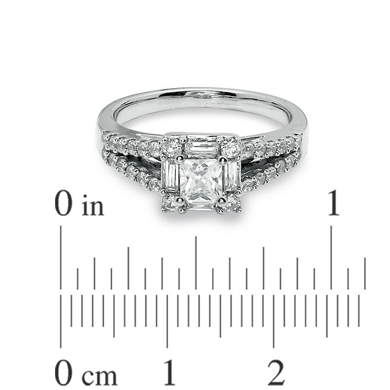 Main Image 3 of 1 CT. T.W. Princess-Cut Diamond Split Shank Engagement Ring in 14K White Gold