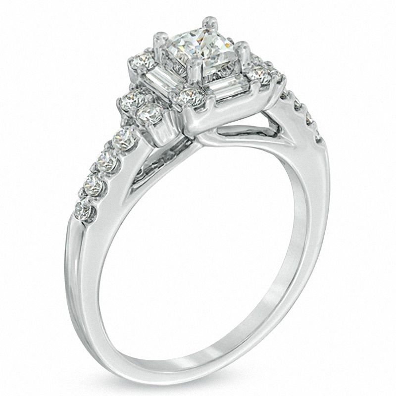 Main Image 2 of 1 CT. T.W. Princess-Cut Diamond Art Deco Engagement Ring in 14K White Gold