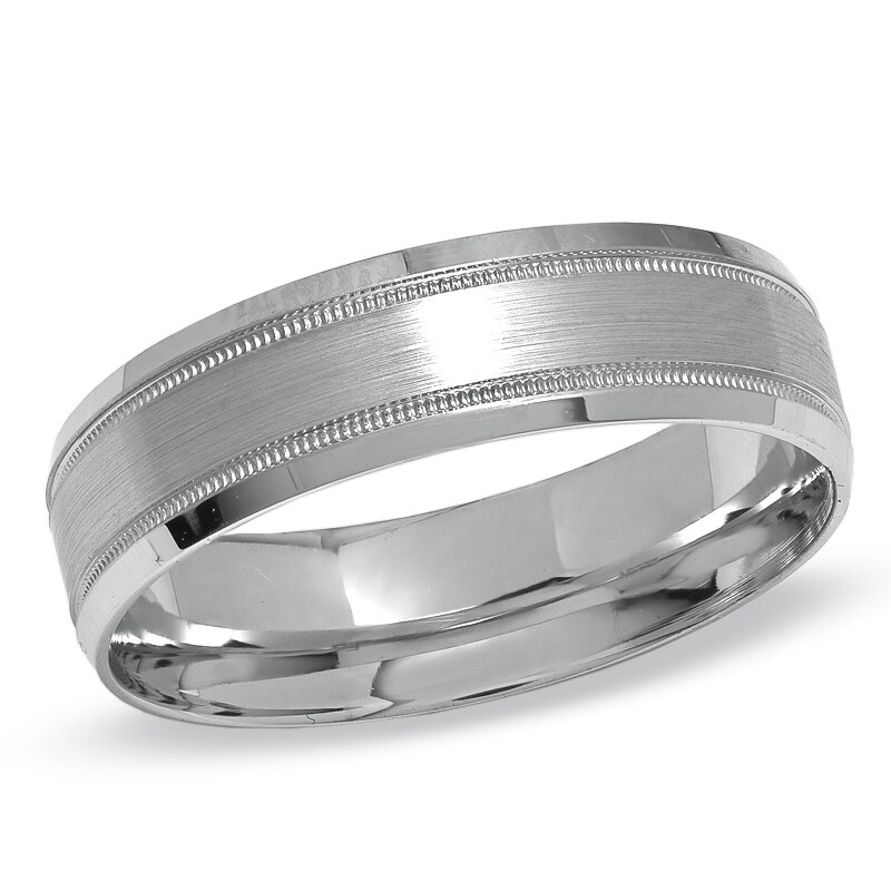 Men's 6.0mm Brushed Center Wedding Band in 14K White Gold - Size 10.5