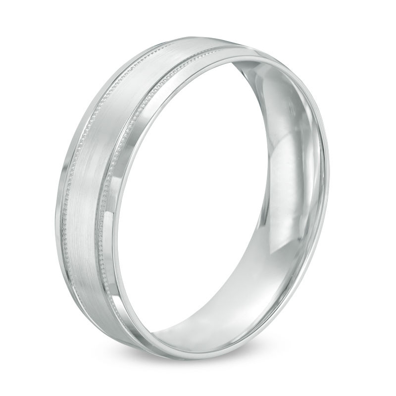 Men's 6.0mm Brushed Center Wedding Band in 14K White Gold - Size 10.5