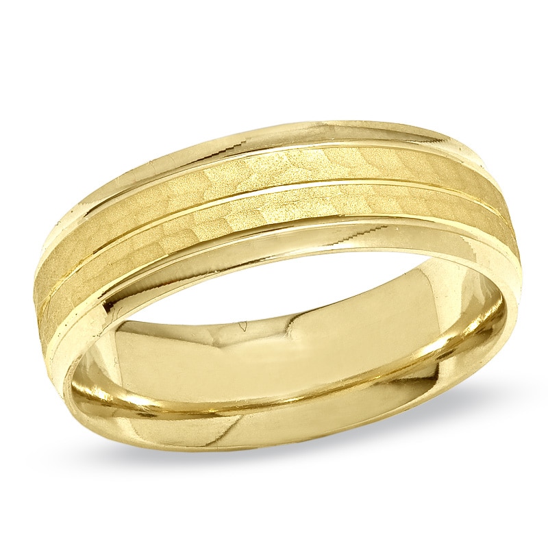 Main Image 1 of 7.0mm Double Hammered Wedding Band in 14K Two-Tone Gold