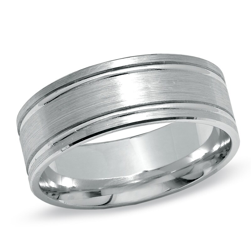 Main Image 1 of 7.0mm Brushed Double Stripe Wedding Band in 14K White Gold