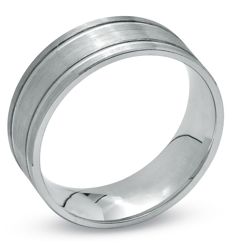 Main Image 2 of 7.0mm Brushed Double Stripe Wedding Band in 14K White Gold