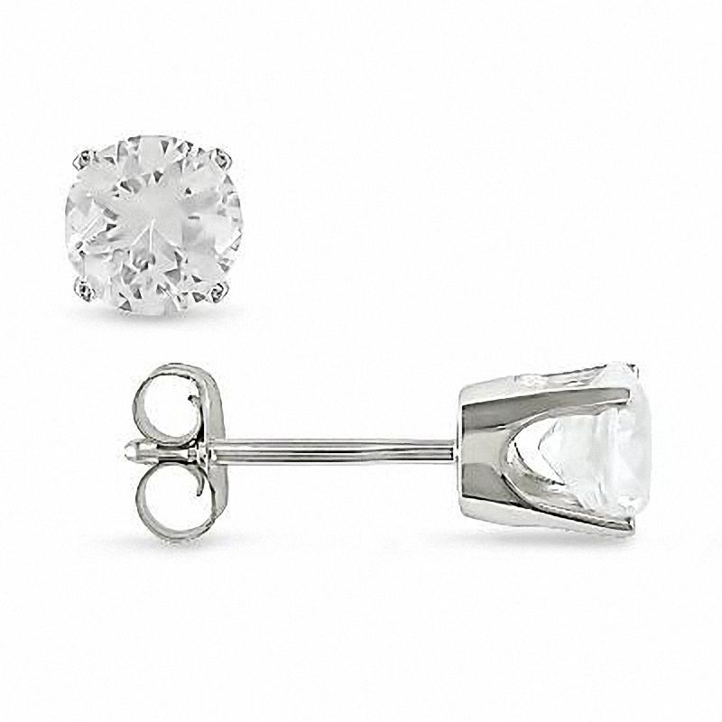 5.0mm Lab-Created White Sapphire Stud Earrings in 10K White Gold