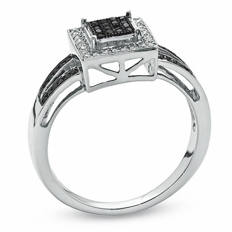 1/5 CT. T.W. Enhanced Black and White Diamond Split-Shank Ring in 10K White Gold