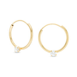 Child's Cubic Zirconia Solitaire Hoop Earrings in 14K Gold