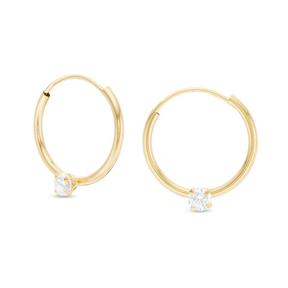 Child's Cubic Zirconia Solitaire Hoop Earrings in 14K Gold Child's Cubic Zirconia Solitaire Hoop Earrings in 14K Gold