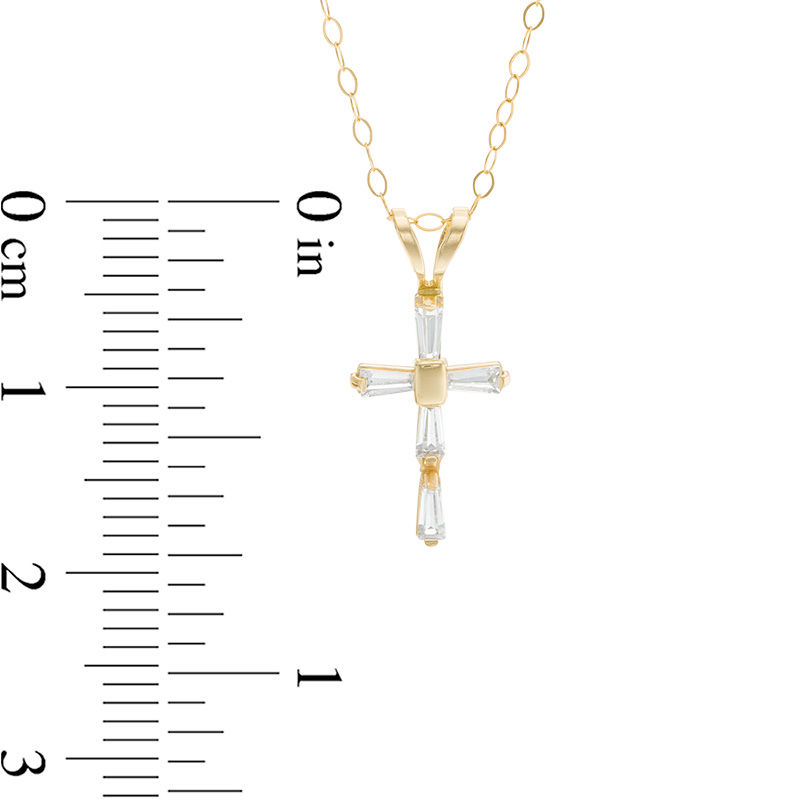 Main Image 2 of Child's Baguette Cubic Zirconia Cross Pendant in 14K Gold - 13"