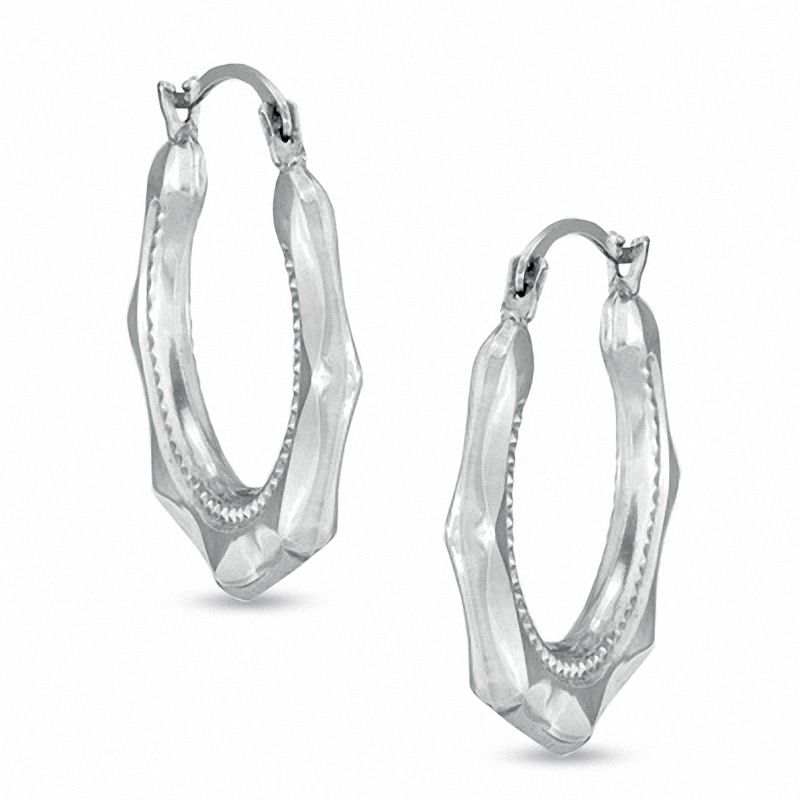 Main Image 1 of 14K White Gold Polished Octagon Hoop Earrings