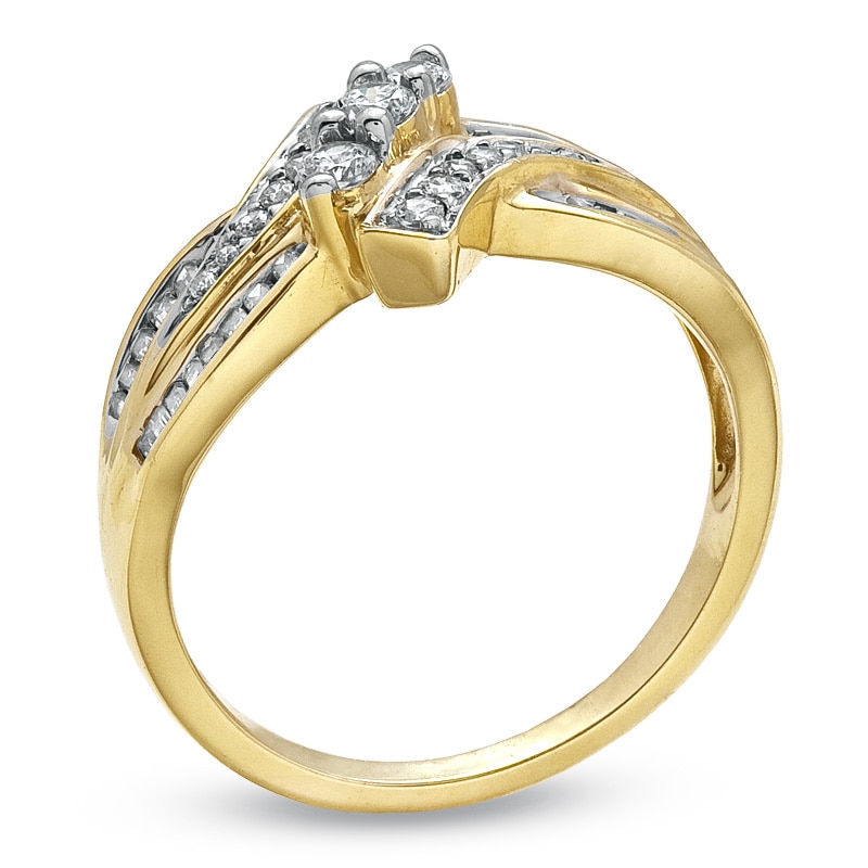 Main Image 2 of 1/2 CT. T.W. Diamond Bypass Three Stone Ring in 10K Gold