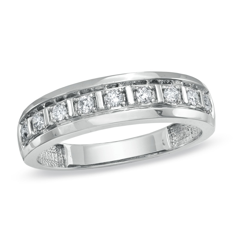 Main Image 1 of Men's 1/3 CT. T.W. Diamond Wedding Band in 10K White Gold
