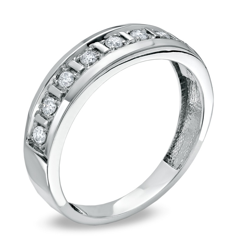 Main Image 2 of Men's 1/3 CT. T.W. Diamond Wedding Band in 10K White Gold