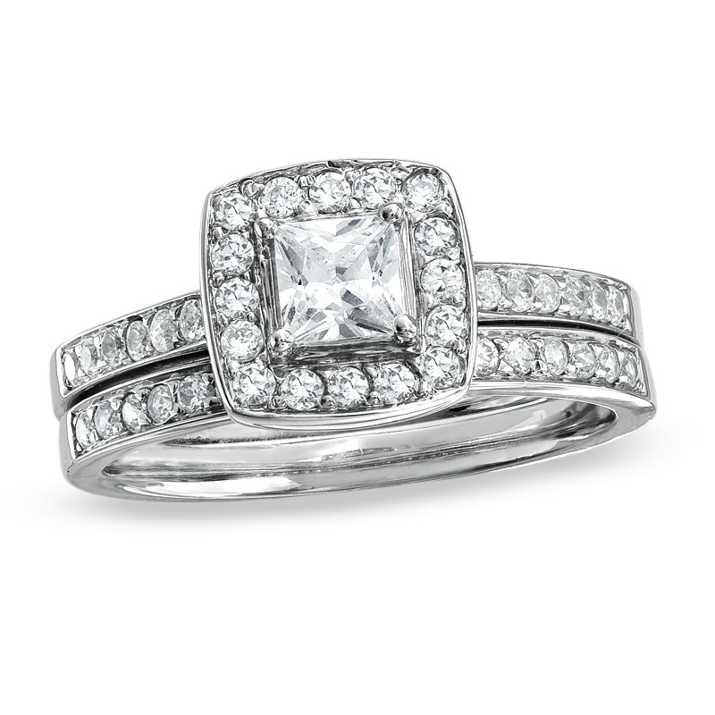 Main Image 1 of 3/4 CT. T.W. Princess-Cut Diamond Framed Bridal Set in 14K White Gold