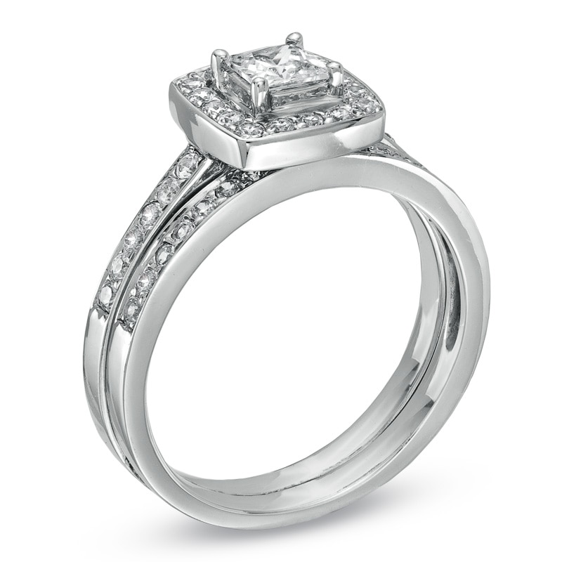 Main Image 2 of 3/4 CT. T.W. Princess-Cut Diamond Framed Bridal Set in 14K White Gold