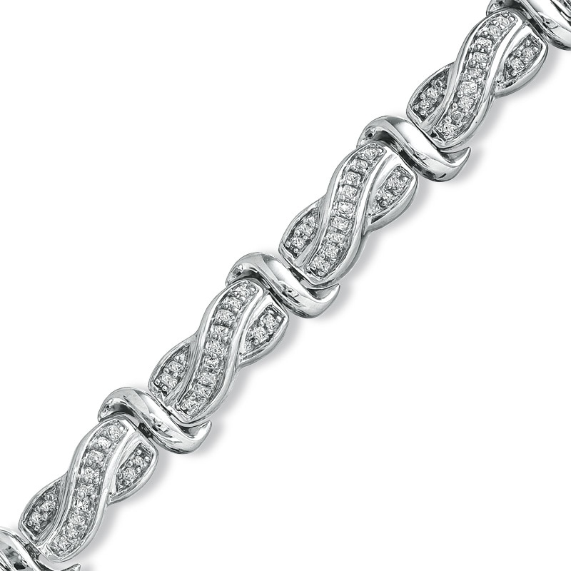 Main Image 1 of 1 CT. T.W. Princess-Cut Diamond Swirl Line Bracelet in Sterling Silver