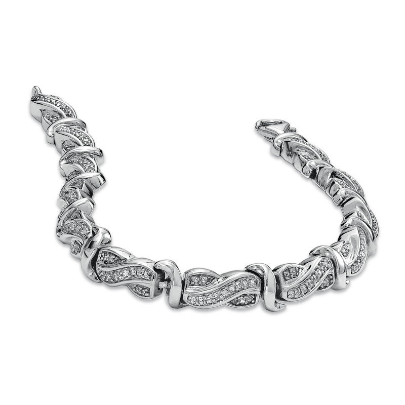 Main Image 2 of 1 CT. T.W. Princess-Cut Diamond Swirl Line Bracelet in Sterling Silver
